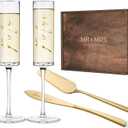 AW BRIDAL Champagne Flutes Wedding Cake Cutting Set Bridal Toasting Champagne Glasses for Wedding, Gifts for Couple Cake Knife and Server Set for Anniversary Engagement Gifts (Gold)