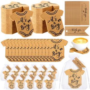 Pickmesh 50 Set Baby Shower Coasters Favors for Guests 50 Baby Cork Coasters Gifts 50 Thank You Cards Bags Party Return Favors Gender Reveal Gifts Bulk for Guests Souvenirs(Boy)