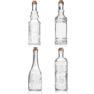 BULK PARADISE Assorted Clear Glass Bottles with Corks, 4 Pack, 2.5in X 9in, 16oz