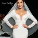 Pearl Fingertip Length Wedding Bridal Veil with Comb for Bride (White)