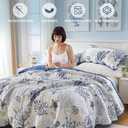 Qucover Coastal Quilt Sets King Size 106x98in, Reversible Microfiber Quilts with 2 Shams Soft Lightweight Beach Bedding Bedspread Coverlet Summer Comforter Set for All Season, Navy Blue