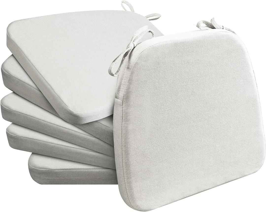 AAAAAcessories D-Shaped Chair Cushions, 2" Thick Dining Chair Pads with Ties and Removable, Machine-Washable Cover, 17" x 16", Set of 6, Natural Linen