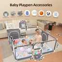 Playpen for Babies and Toddlers,73"x71"Baby Playpen with Mat IndoorOutdoor with Breathable Play Pen with Ocean Balls Hanging Pocket Basketball Hoop and Football Goal (Grey with Mat, 73"x71")