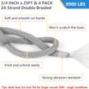 3/4" x 25' Dock Lines 4 Pack, Boat Dock Lines Double Braided with Pre-Spliced 15" Loop, Boat Rope Marine Rope High Strength Mooring for Docking Tie Down (Gray)