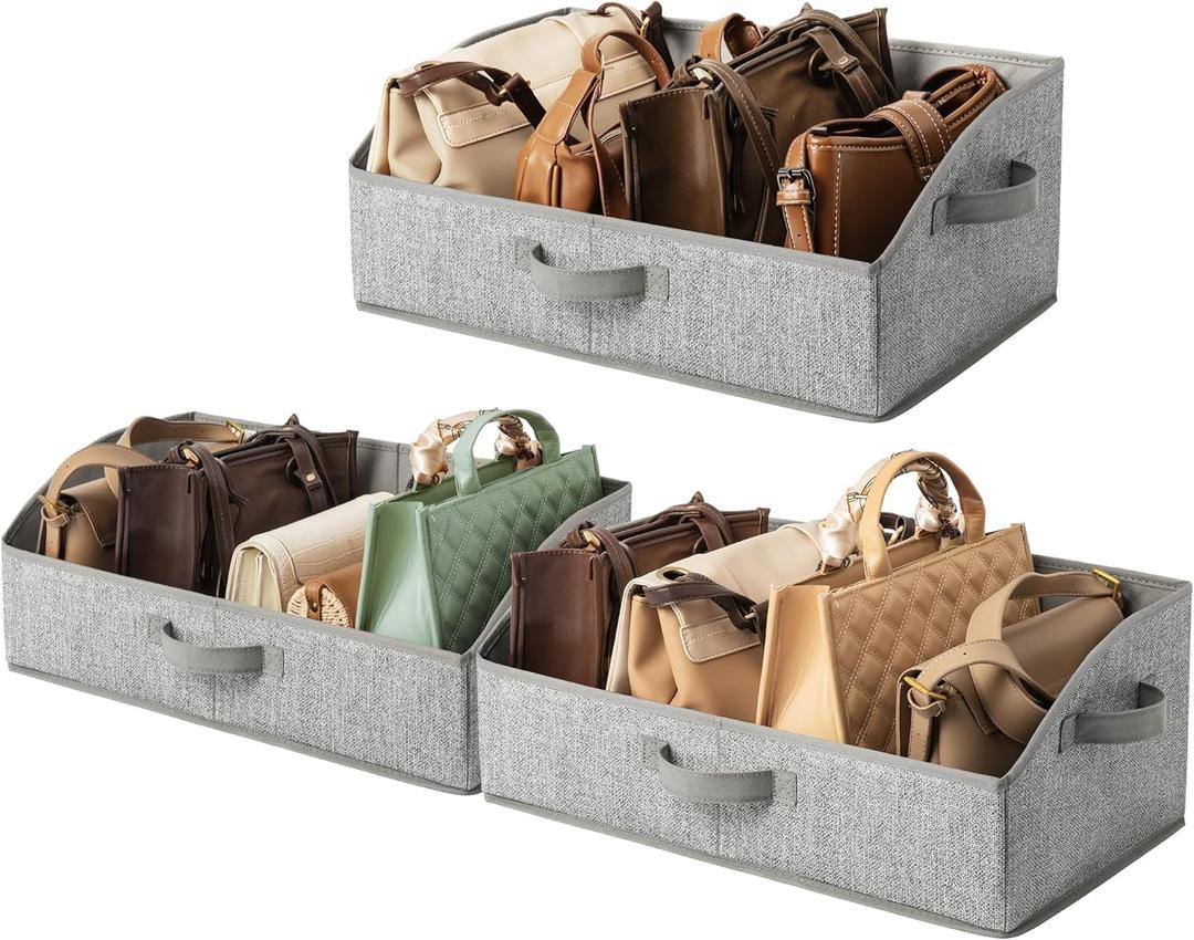 GRANNY SAYS Purse Organizer for Closet, Trapezoid Storage Bins, Closet Shelf Organizer, Storage Baskets for Shelves, Fabric Clothing Organizer, Closet Organizers and Storage, Gray, 3-Pack