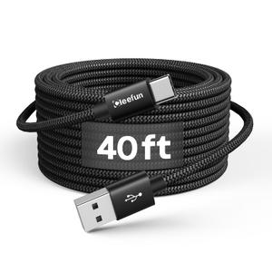 CLEEFUN Extra Long USB-C Charging Cable 40ft, USB to USBC - 40 Foot Type C Power Cord (Only Charge) for iPhone 16 15 Series, Samsung Galaxy Series and Other USB-C Devices - Nylon Braided