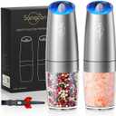 Sangcon Gravity Electric Pepper and Salt Grinder Mill Set Automatic Shakers Grinder with LED Light, Battery Powered Adjustable Coarseness One Hand Operation, Random X or XL Capacity