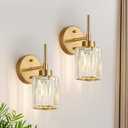 Modern Crystal Bathroom Vanity Light, 2-Pack Brushed Gold Vanity Light with Clear Crystal Shades, Bathroom Light Fixtures Over Mirror (Bulbs Not Included)