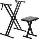 Keyboard Stands and Bench Set,Double-X Keyboard Stand Adjustable & Portable Digital Piano Stand with Locking Straps