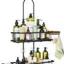 Shower Caddy Hanging: Adjustable Height Organizer for Over Showerhead - Black Rustproof Shower Shelves with Hooks & 2 Soap Holders