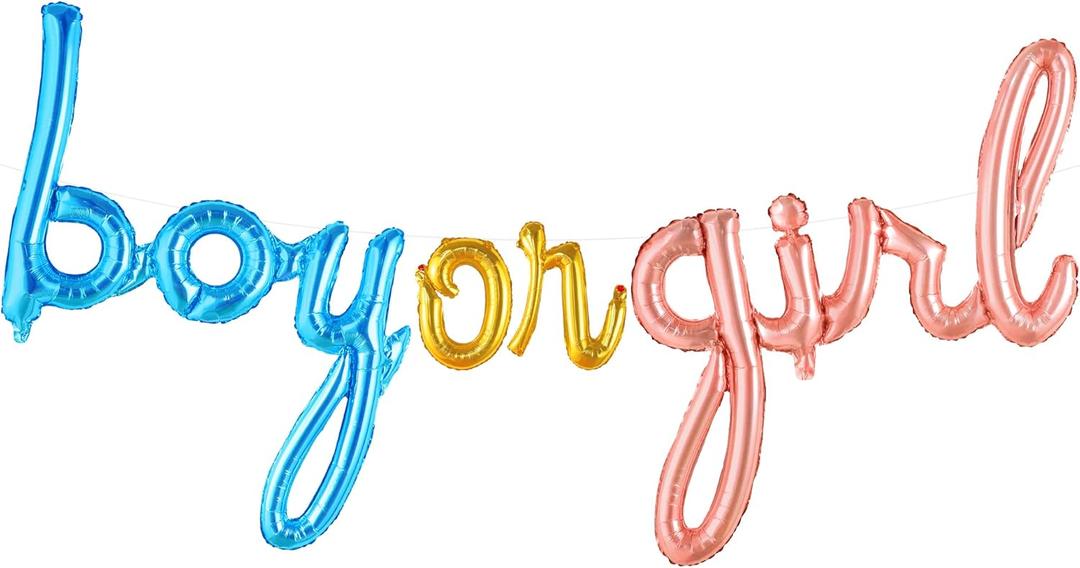 KatchOn, Boy or Girl Script Balloon - 36 Inch | Boy or Girl Balloon Banner For Birthday, Gender Reveal Decorations | Baby Gender Reveal Balloons | Gender Reveal Balloon Banner | Baby Shower Decoration