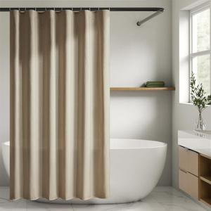 Boho Beige Shower Curtain 72 in Waterproof Linen Polyester Bathroom Curtain, Adjustable Height Natural Cloth Fabric Bath Curtain with Weighte Hem and Washable Shower Curtains 72x72.