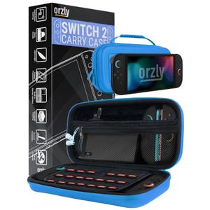 Orzly Case Compatible with Nintendo Switch 2  Protective Travel Carry Case with Screen Padding, Game Card & microSD Slots, Zipped & Open Pockets for Accessories  7.9" Gift Boxed (Blue)