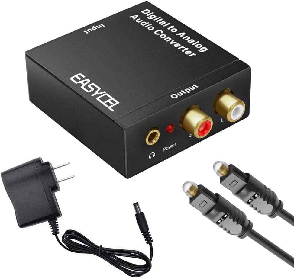 Audio Digital to Analog Converter DAC with 3.5mm Jack, Optical SPDIF Toslink Coaxial to Analog Stereo L/R Converter with Optical Cable and Power Adapter for PS3 PS4 Xbox