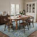 GENIMO 8x10 Washable Area Rug, Non-Slip Vintage Boho Floral Carpet, Soft Low-Pile Thin Living Room Rug for Bedroom, Dining Room, Nursery, Dark Blue