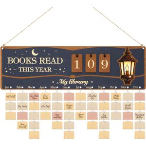 Qunclay Books Read This Year Counter Board with 100 Pcs Wood Tags 16x5 Inches DIY Hanging Reading Tracker Sign for Home Library Decor Book Lover Gift for Librarian Reader Teacher Women Men Bookshelf