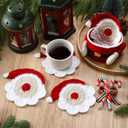 5 Pcs Christmas Crochet Coaster Gift Set Santa Claus Coaster with Body Storage Basket Xmas Handmade Present Woven Cup Mats Kit for Christmas Party Gifts Holiday Kitchen Office Home Decor