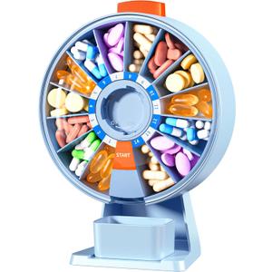 Zoksi Large Pill Organizer, Daily Pill Box for 7 or 14 Days, Wall-Mountable Pill Dispenser Hold for Medicine, Vitamin or Supplements, Weekly Pill Case with Easy Press Button (Blue)