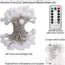 Battery Operated LED Globe String Lights, 2-Pack Total 52FT 120LEDs - Each 26FT 60LEDs 8 Mode Waterproof Christmas Fairy String Lights with Remote for Home Bedroom Garden Wedding Party Decoration