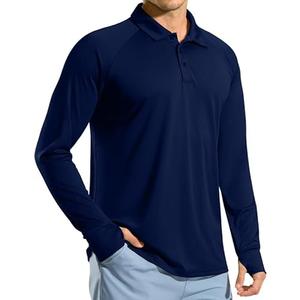 Pudolla Men's Long Sleeve Golf Polo Shirt UPF 50+ Lightweight Sun Protection Cool SPF Hiking Shirts for Men, XXL, Navy
