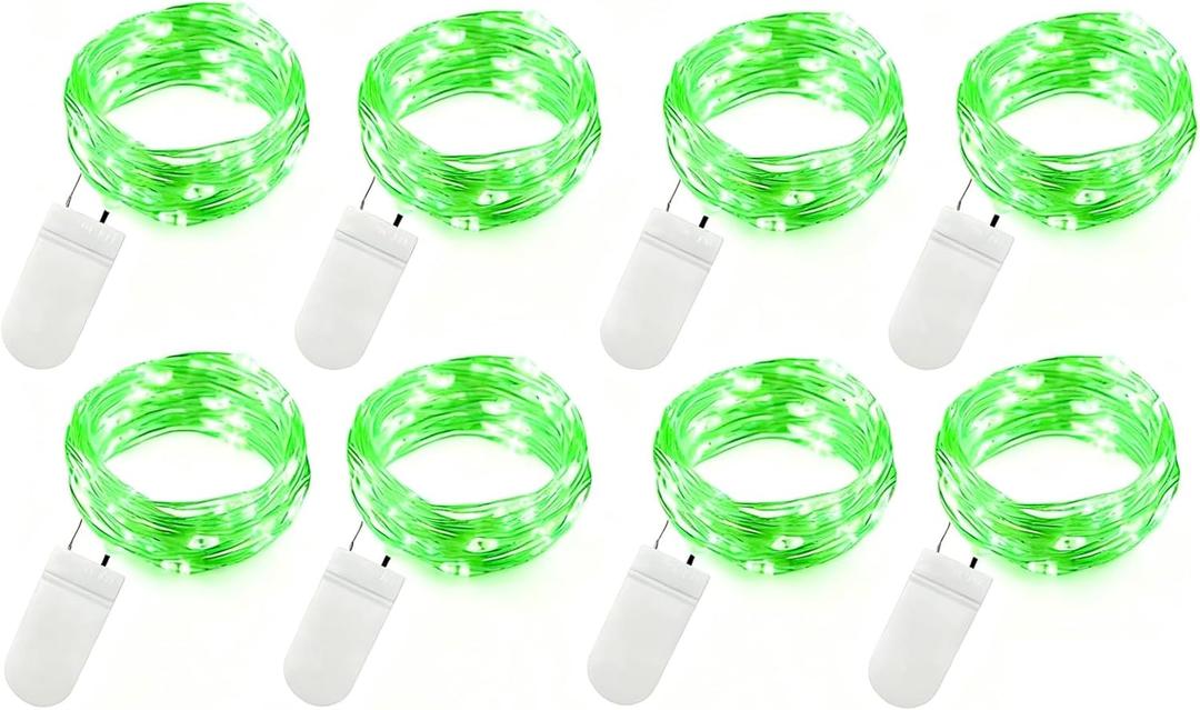VOOKRY 8 Pack 30 Led Fairy Lights Battery Operated String Lights - 10 ft Green Waterproof Silver Wire Firefly Starry Moon Lights for DIY Crafts Party Wedding Centerpiece Table Christmas Decorations