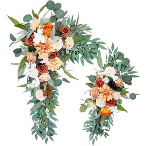Emivery Wedding Arch Flowers Set of 2, Burnt Orange Flower Swag Fall Wedding Floral Arrangement Terracotta Flowers for Wedding Party Reception Backdrop Decoration