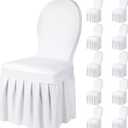 Oudain 10 Pcs White Chair Covers with Skirt Spandex Chair Slip Covers Wedding Long Stretch Protectors Removable and Washable for Dining Chairs Hotel and Wedding Ceremony