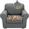 XINEAGE 2025 New 2 Pieces Chair Covers with Arms Super Stretch Chair Slipcover for Living Room Pet Dog Universal Slip Cover Anti Slip Armchair Furniture Protector  Light Gray, 31"-46"(1 Cushion)