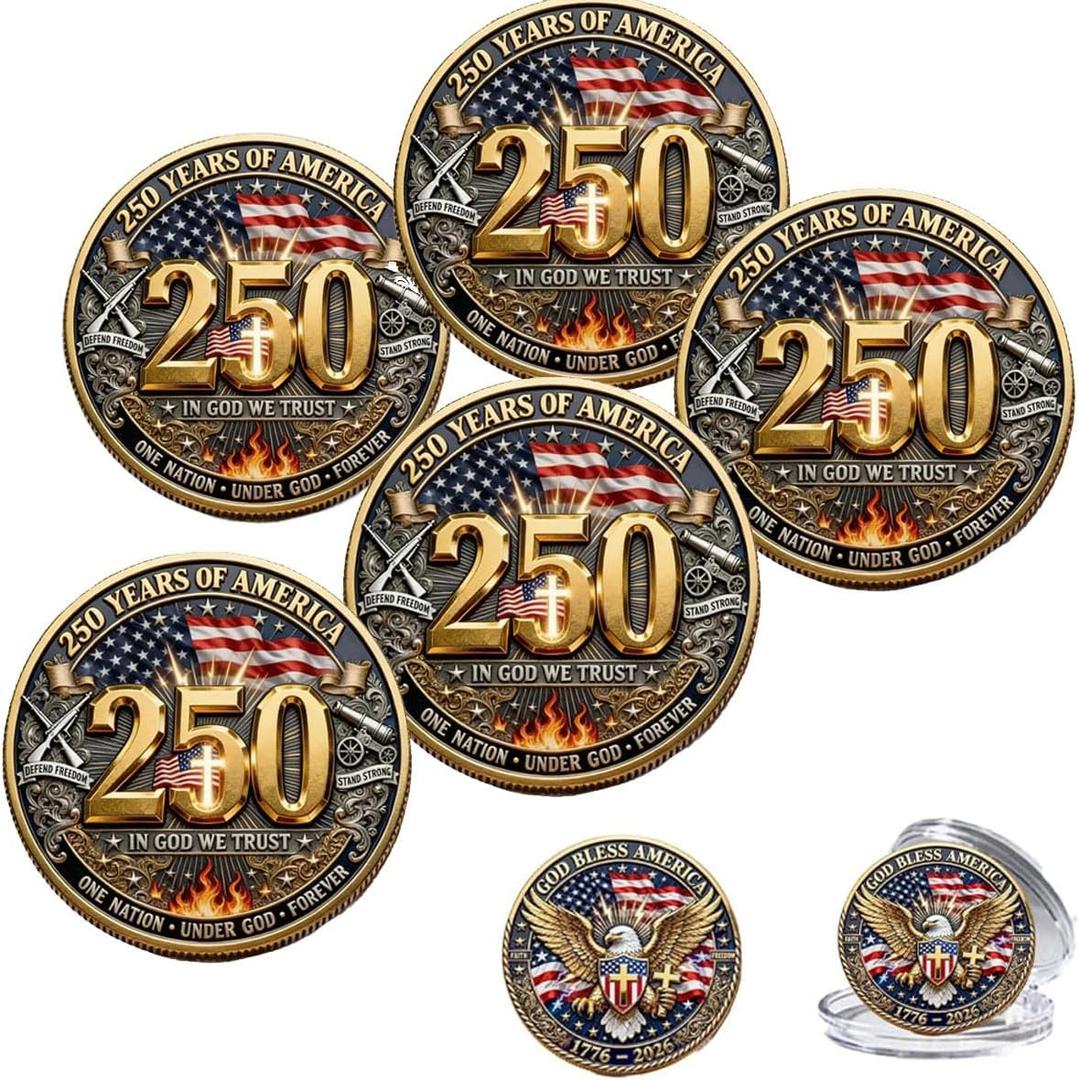 5Pcs God Bless 250th of American Greatness Coin, 250th Anniversary Commemorative Coin, Us 250th Anniversary 17762026 Patriotic Coin, Patriotic Keepsake or Patriotism