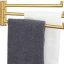 Aomasi Brushed Gold Swivel Towel Rack, 304 Stainless Steel 3-Arm Rotating Bathroom Towel Bar, Rustproof Space-Saving Holder for Kitchen, RV, Laundry Room