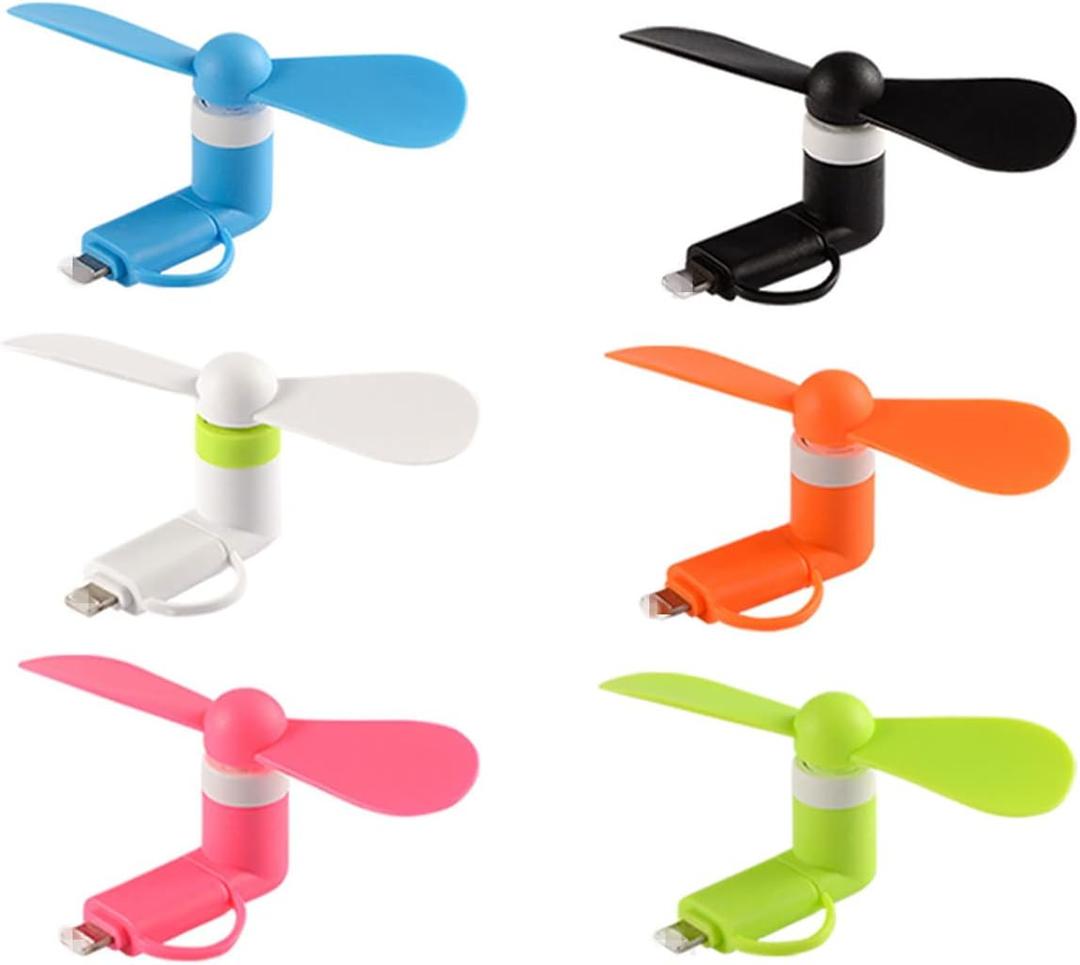 Mini Cell Phone Fan - Colorful Powerful Fan Compatible for iPhone, iPad, Android Smartphone,Tablet - Cell Phone Summer Accessories - (6-Pack)