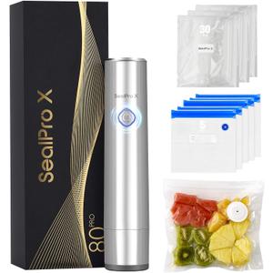 Portable Handheld Vacuum Sealer for Food Preservation, Cordless Vacuum Sealer Mini Sealer + 35 Reusable Sous Vide Bags