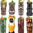 LINALL Tiki Mugs Cocktail Set of 8 - Ceramic TIKI Mugs Hawaiian Party Cute Exotic Cocktail Glasses Hawaiian TIKI Mug - TKSET0080 (8pcs)