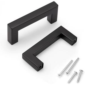 KNOBWELL 10 Pack Black Stainless Steel Cabinet Pulls, Kitchen Cabinet Pulls and Handles, Dresser Drawer Pulls, Overall Length 3-2/ 5in, Hole Centers 3in