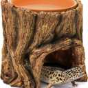 Cididu Reptile Hide Cave Resin, 2 in 1 Reptile Hideout Cave and Food Tray, Reptile Shelter with Detachable Food Bowl, Leopard Gecko Keeper Habitat Help Shedding for Amphibian, Snake, Lizard, Turtle