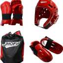 Martial Arts Karate Protective Sparring Gear Package Deal/Gift Adjustable Adult & Youth Headgear, UZJ Gloves & Kicks for MMA, Taekwondo, Boxing Training