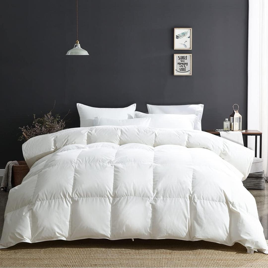 APSMILE California King Size Luxury Heavyweight Down Feather Fibers Comforter for Winter Colder Climates/Sleeper- 100% Organic Cotton, High FP Fluffy Thicker Duvet Inserts (Ivory White, 104x96)