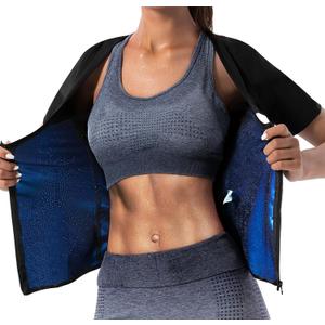Women Sauna Vest Sweat Tank Top Zipper Compression Shirts Heat Trapping Waist Trainer (XXXLwaist 40.8-43.9, Blue Lining)