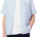 Lacoste Men's Short Sleeve Regular Fit Linen Button Down Shirt with Front Pocket (X-Large, Rill)