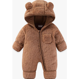 Infant Snowsuit Newborn Bear Outfit Baby Girls Boys Winter Clothes Warm Fold Over Mittens Footies Romper, 6-9 months
