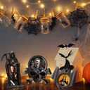 Leinuosen 4 Pcs Halloween Picture Frame Bulks Spooky Wooden Photo Frame Craft Ghost Skeleton Bat Coffin Grim Reaper Tabletop Home Halloween Gothic Decor Gifts