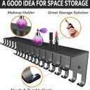 Necklace Jewelry Holder Wall Hanging Organizer Hangers Storage Mounted Shelf with 56 Hooks Tray Display Girls Women Metal Door Earring Mount Key Chains Rack (Black)