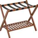 Forevich Luggage Rack Bamboo Folding Suitcase Stand with storage shelf for guest room Living Room Hotel Essentials Heavy-Duty Luggage Holder for suitcases bags shoes Chestnut Brown