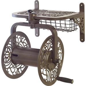 Liberty Garden 714 Decorative Cast Aluminum Navigator Rotating Garden Hose Reel, Holds 125-Feet of 5/8-Inch Hose - Bronze