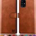 SUANPOT for Samsung Galaxy A51 5G (Non 4G Version) with RFID Blocking Leather Wallet case Credit Card Holder, Flip Folio Book Phone case Shockproof Cover for Samsung A51 case Wallet Light Brown