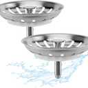 2pcs Kitchen Sink Drain Basket, 3 1/4 '' 304 Stainless Steel Drainage Filtration Basket with Handle for Kitchen Sink Strainer Replacement