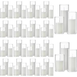 Shihanee 108 Pcs Pillar Candles and Glass Cylinder Vases Clear Cylinder Holders for Slim Pillar Candles Table Decorations, Total 54 Sets(White,108 Pcs)