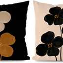 Mid Century Modern Boho Floral Pillow Covers 18x18, Modern Minimalist Abstract Moody Black Brown Floral Botanical Decorative Throw Pillow Covers for Home Bedroom Living Room, Set of 2