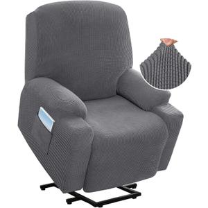 H.VERSAILTEX Stretch Couch Cover Recliner Cover Electric Power Lift Recliner Chair Cover Fitted Standard Large Power Lift Recliner with Side Pocket, Soft Thick Jacquard(Single Seat, Grey)