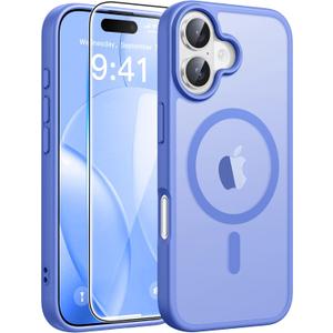 FNTCASE for iPhone 16 Case [Compatible with Magsafe] Translucent Matte Cases with [Screen Protector] Military Grade Shockproof Protective Phone Cover - Ultramarine